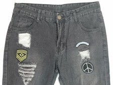 Pantalones de mezclilla para hombre talla L-32" W x 30" L ajustados grises parche ejército paz desgastado