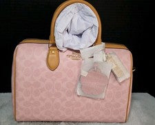 Bolso Cartera Coach Rowan GRANDE ROSA EN POLVO con Dijes Nuevo con Etiquetas
