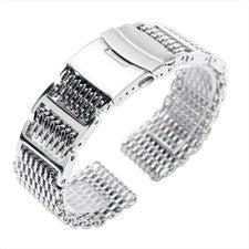 Pulsera de plata de acero inoxidable de malla de tiburón de 20/22/24 mm para hombre correa de reloj sólida