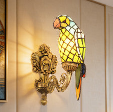Lámpara de pared colorida Tiffany amarilla pájaro loro 10"" para decoración del hogar porche/dormitorio
