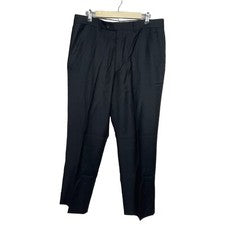 Pantalones de vestir de lana Paul Fredrick 36x30 negros frente plano Italia clásico Officecore
