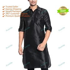 Camisa de moda para hombre para hombre larga Kurta Bland vestido de nailon ca...