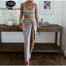 Conjunto De Falda Y Top Corto De Fiesta Para Mujer Moda Elegante Informal 2 Piezas