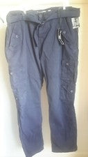 Pantalones cargo grandes para hombre 48/34 Dash Denim moda sarga con cinturón azul marino nuevos con etiquetas