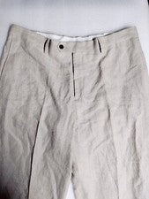 Nuevo Pantalones de Vestir Paul Fredrick Calce Clásico Caqui Talla 37 100% Lino