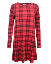 MINI VESTIDO ROJO SWING ACAMPANADO ESTAMPADO A CUADROS ESCOCESES TARTÁN DAMAS MUJERES 8-14