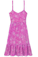 Vestido para mujer - Vestido floral estampado - Solero - XL - Algodón - Púrpura neón