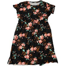 Vestido Para Mujer 3X Negro Floral Alta Edición Ajuste y Acampanado Midi Bolsillos Tejido