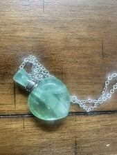 Collar Botella Perfume Corazón Fluorita Natural Acero Inoxidable Cristal Colgante