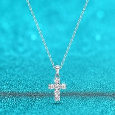 Collar colgante cruz moissanita 3 mm D VVS1 cadena de plata de ley 925 para mujer