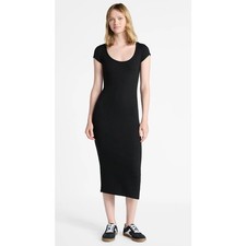 Vestido midi No Boundaries para mujer costura lateral abertura negro pequeño (4-6) corte ajustado