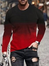 Camiseta moda hombre negro rojo bloques color manga larga camisetas suaves calle