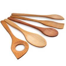 Juego de 5 cucharas de cocina de madera de cerezo | Auxiliar de cocina de madera para cocinar