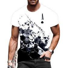 Camiseta Hombres Moda Blanco As De Picas De Póquer Estampado Manga Corta Tee Top