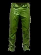 Pantalones de mezclilla de motociclista para hombre de cuero verde real o vaca elegantes y sexy estilo 501 nuevos