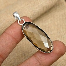 Colgante de joyería de plata de ley 925 hecho a mano con piedras preciosas de topacio ahumado