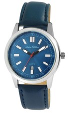 Alain Miller reloj de pulsera para hombres reloj para hombres analógico reloj de cuarzo fecha cuero sintético azul