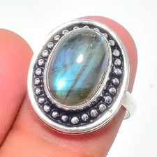 Anillo de plata de ley 925 hecho a mano con piedras preciosas de labradorita natural de todos los tamaños para regalo