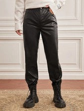 Pantalones de chándal de cuero genuino para hombre Pantalones de cuero negro Moda estilo libre