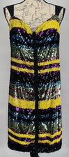 Nuevo con etiquetas Vestido Vaina By Egreis Para Mujer Rayas Lentejuelas Acanalado Cordón Talla XL Elegante