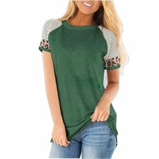 Elegante Moda Jersey Suelto Mujer Blusa Manga Corta Floral Camiseta Cuello en V