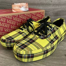Vans Auténtico Plataforma Patente Cuadros Limón Cromo Amarillo Negro Talla 9 Para hombres Nuevo con Caja