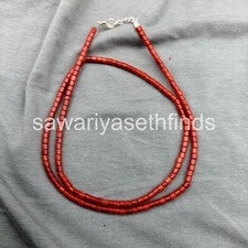 Collar de cuentas de tubo de coral rojo de 3 mm, broche de plata de ley, judío de piedras preciosas hechas a mano