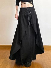 Mujer Moda Cintura Baja Falda Con Cordones Decorativa Protección Carne Falda Suelta f