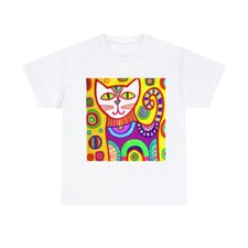 Camiseta Funky Abstracto Arte Gato Gráfico Camiseta Unisex Algodón Pesado Camiseta Amante de las Mascotas