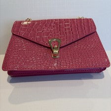 Mini bolso sin asas con estampado de cocodrilo rosa de moda para mujer con cadena dorada-lindo