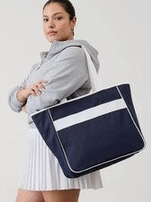 NUEVO Bolso de Mano Grande de Lona Athleta All About Mercado Azul Marino Blanco Borde Nuevo con Etiquetas