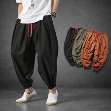 Nuevos Pantalones Harén Sueltos Estilo Chino Algodón Lino Pantalones de Sudadera Respiración para Hombres de Gran Tamaño