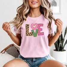 Camiseta Love Leopard Corazón Brillo Mujer San Valentín