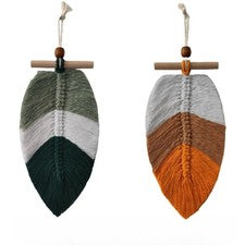 Juego de 2 colgantes decoración pared hoja algodón nórdico boho beige verde