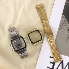 Correa de reloj de metal + cubierta de caja de acero inoxidable modificada para Casio AE1200