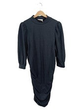 Vestido de cóctel Minus talla 38 negro fruncido mangas abullonadas elegante