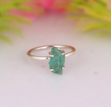 Genuine Rough Emerald Sterling Silver Stackable Ring Engagement Gift For Her