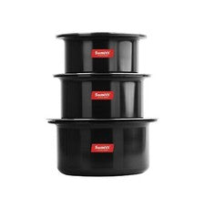 Juego De Utensilios De Cocina De Aluminio Con Tapa, Negro, 700ml-1.4 L, 3 Piezas