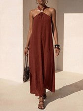 Vestido largo de mujer estilo casual con cuello halter