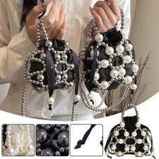 Bolso de mano negro con cuentas para mujer Bandolera de hombro Bolso de viaje Diseño de lujo