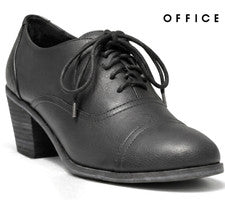 OFICINA Mujer Tacones Oxford Con Cordones Damas Cuero Negro Zapatos de Oficina Talla 7 6 4