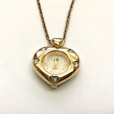 Reloj Corazón Cristal Dorado Colgante en Collar Cadena Oro para Mujer ¡NUEVO De Colección!