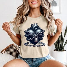 Camiseta Corazón Encadenado Mujer Gótico Arte Oscuro Alternativo Moda Regalo de Cumpleaños