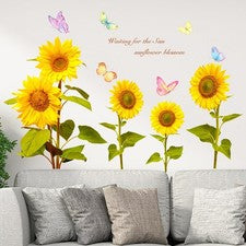Girasol Floral Hágalo Usted Mismo Decoración del Hogar Pegatina de Pared Dormitorio Calcomanía Extraíble Fondo