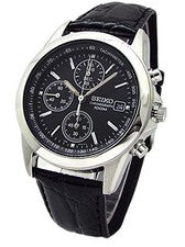 Seiko Cronógrafo SND309P1 Negro Dial Reloj Correa de Cuero Set 100m Cuarzo Ho...