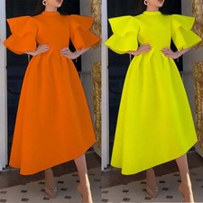 Vestido de verano para mujer con dobladillo look ajustado de doble capa color ancho manga con volantes