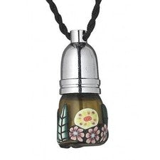 Collar botella perfume vidrio ámbar flores funky arcilla polimérica Fimo (1)