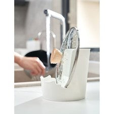 Estante con tapa para olla de cocina con ranura de drenaje blanco soporte para utensilios de múltiples ranuras