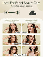 Juego de rodillos de jade y Gua Sha - Des-Puff Face rápido, línea de la mandíbula esculpida, cuidado personal.