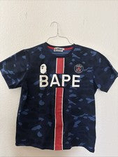 Camiseta Jersey Cuello Redondo XXL A Bathing Ape Para Hombre PSG Azul Camuflaje Algodón
